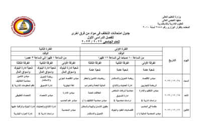 جدول امتحانات ( التخلف ) للفصل الدراسي الأول  للعام الجامعى ٢٠٢٢ / ٢٠٢٣